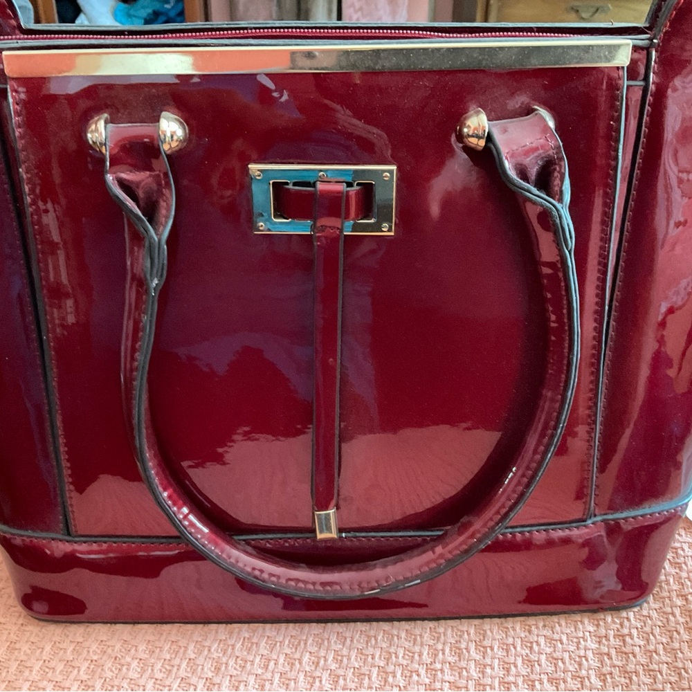 Red Patent Leather Tote with Silver Turn-Lock